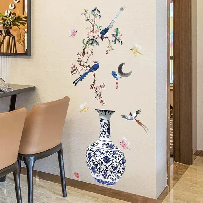 3D Large Vase Wall Sticker – Floral Design
