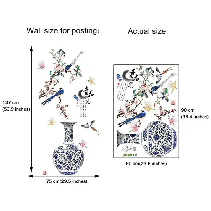 3D Large Vase Wall Sticker – Floral Design