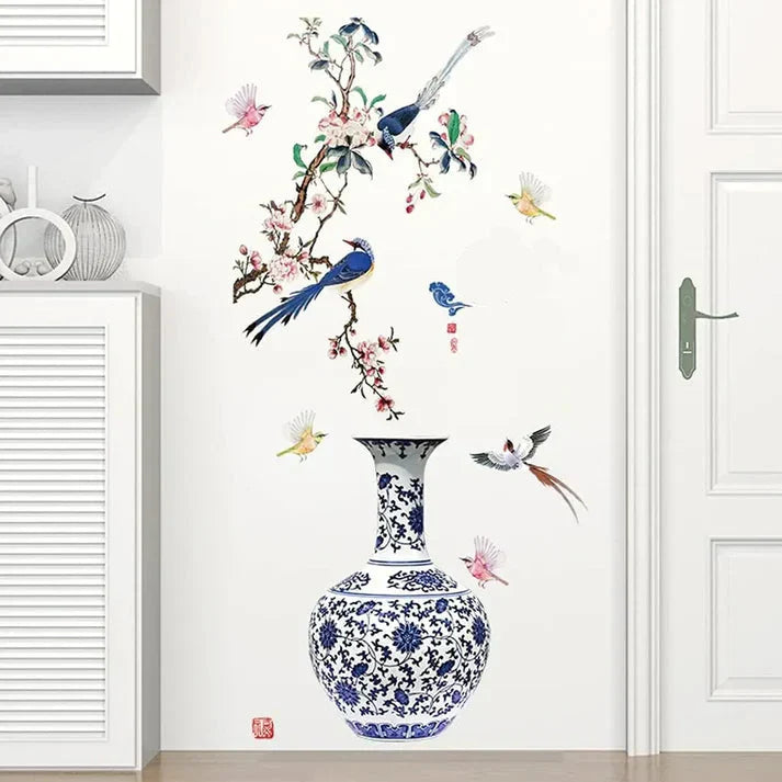 3D Large Vase Wall Sticker – Floral Design