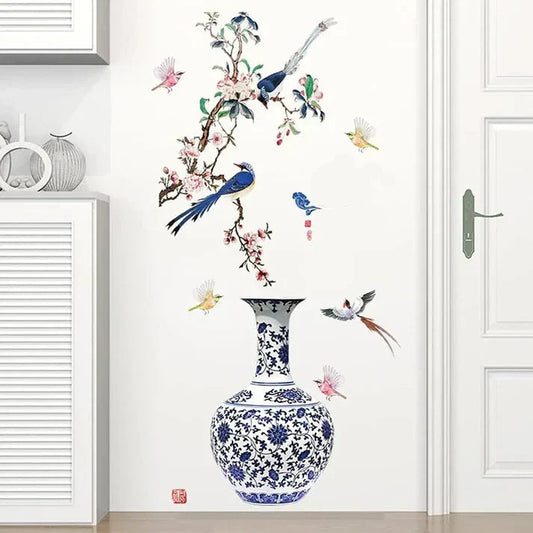 3D Large Vase Wall Sticker – Floral Design
