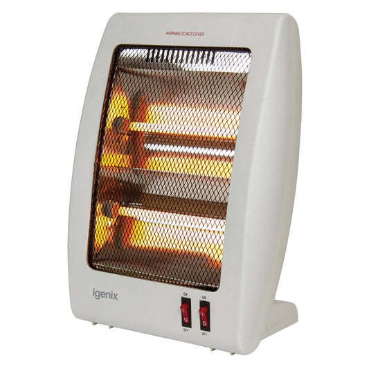 Electric Halogen Heater, 2 Bar Quartz, 800W, White (OPEN BEFORE PAYMENT)