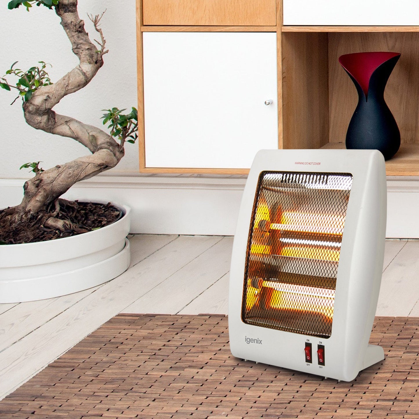 Electric Halogen Heater, 2 Bar Quartz, 800W, White (OPEN BEFORE PAYMENT)